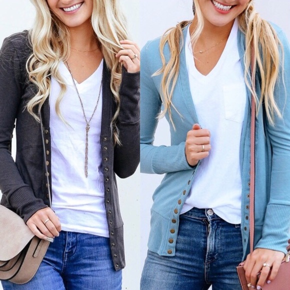 BEST SELLING ✨ DENIM BLUE SNAP BUTTON CARDIGAN - Picture 5 of 5